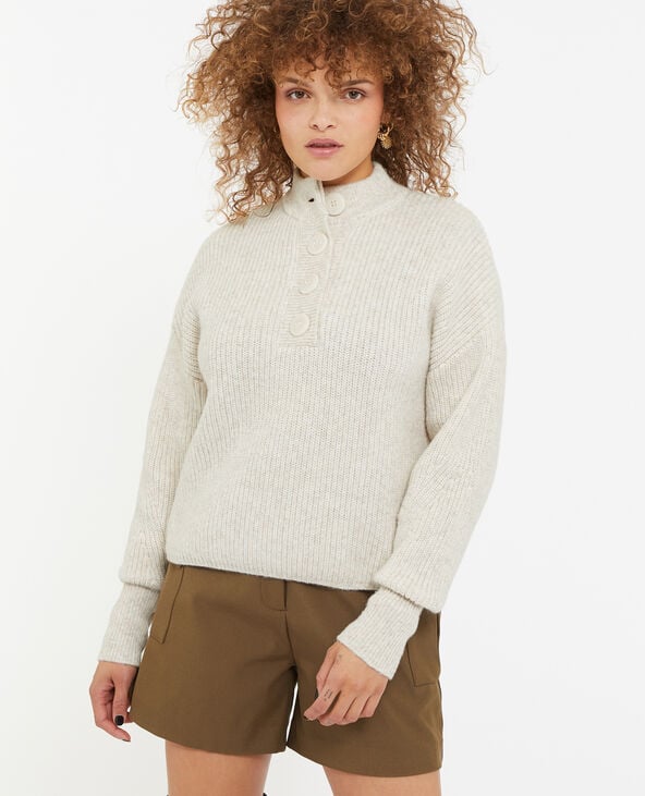 Pull grosse maille avec col boutonné écru - Pimkie