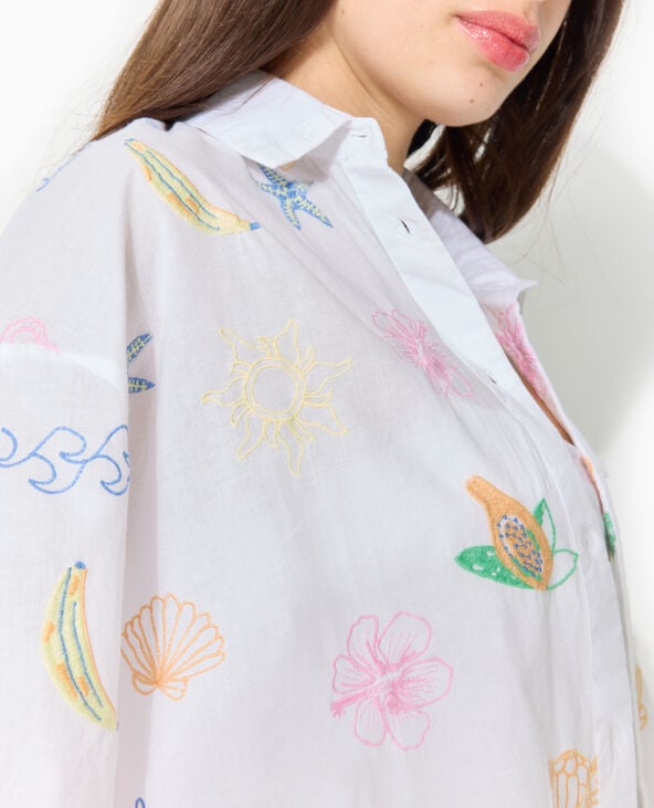 Chemise manches courtes brodée blanc - Pimkie
