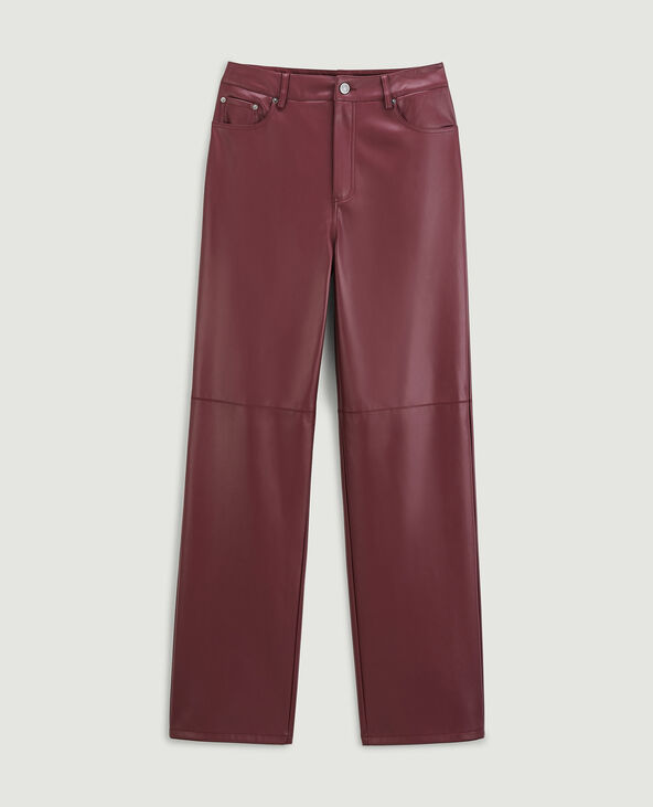 Pantalon droit en simili cuir bordeaux - Pimkie