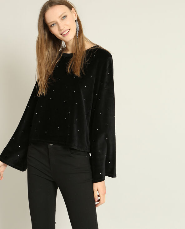 Sweat court à strass noir - Pimkie