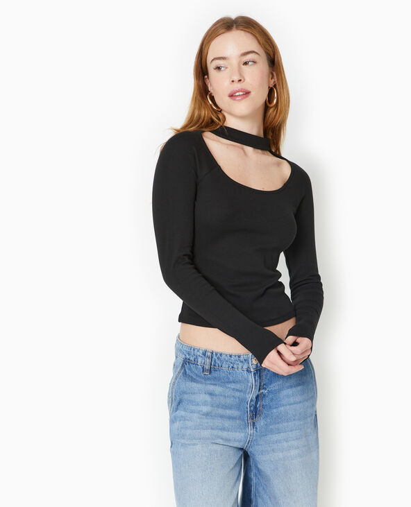 Top manches longues avec cut out devant noir - Pimkie