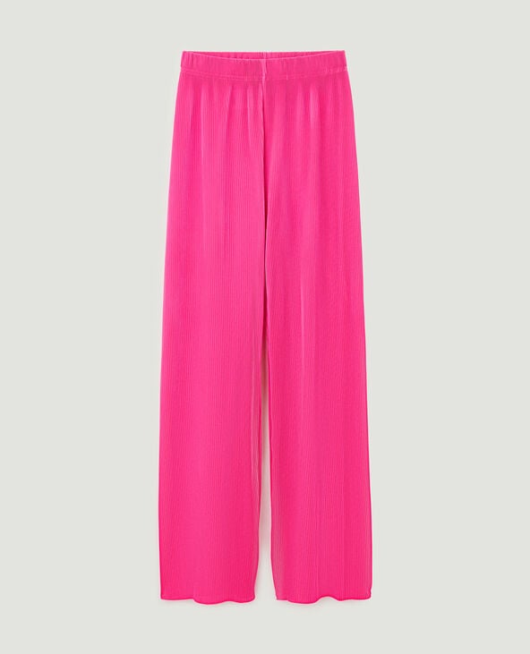Pantalon large maille plissée rose fuchsia - Pimkie