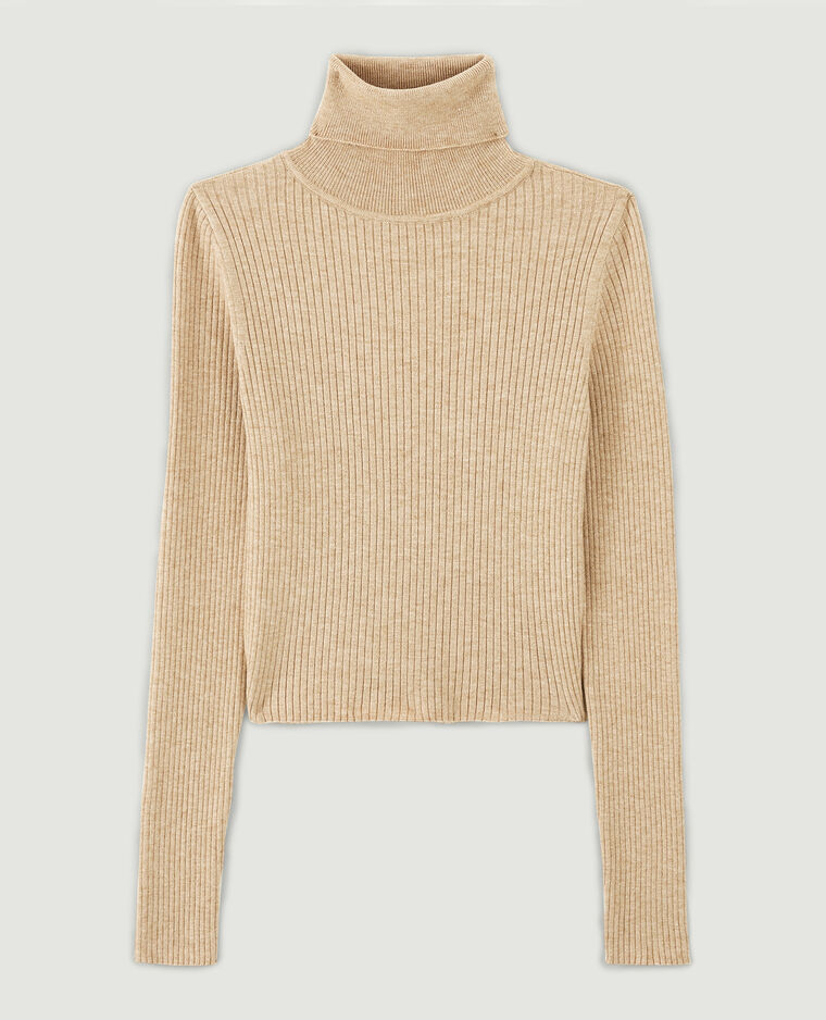 Pull court col roulé beige - Pimkie
