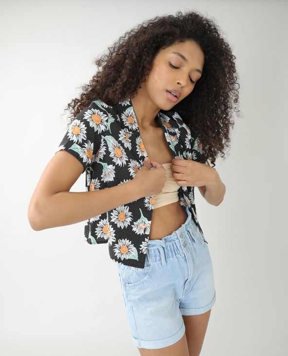 Chemise ample à pois et à fleurs noir - Pimkie