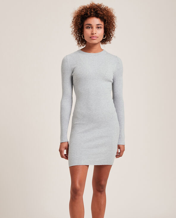 Robe pull maille côtelée gris chiné - Pimkie