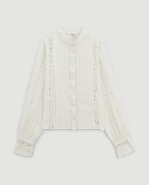 Blouse dentelle et plumetis blanc - Pimkie