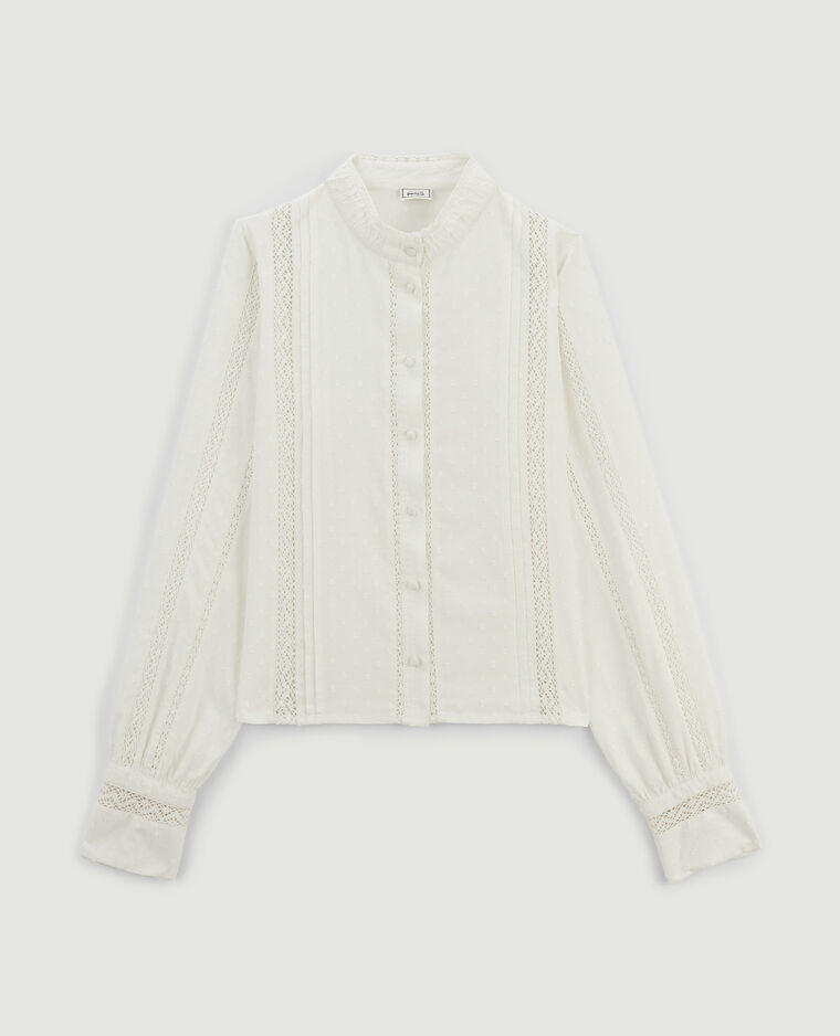Blouse dentelle et plumetis blanc - Pimkie