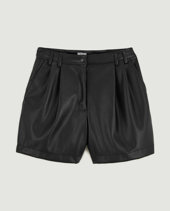 Short taille haute en simili cuir avec pinces noir - Pimkie