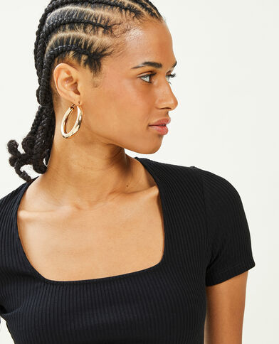 Top encolure carrée maille côtelée noir - Pimkie