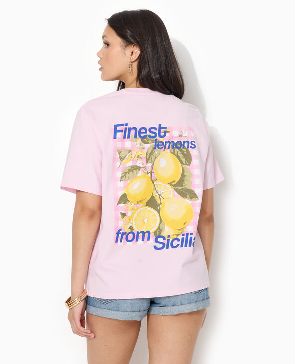 T-shirt oversize avec print poitrine et dos rose clair - Pimkie