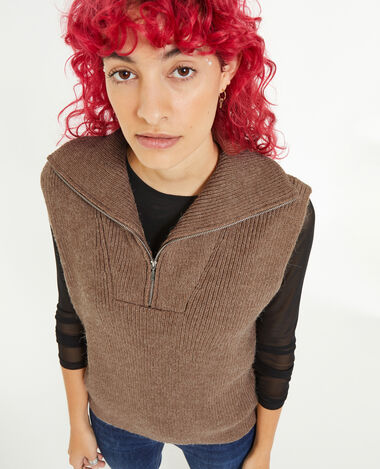 Pull sans manches à col camionneur taupe - Pimkie
