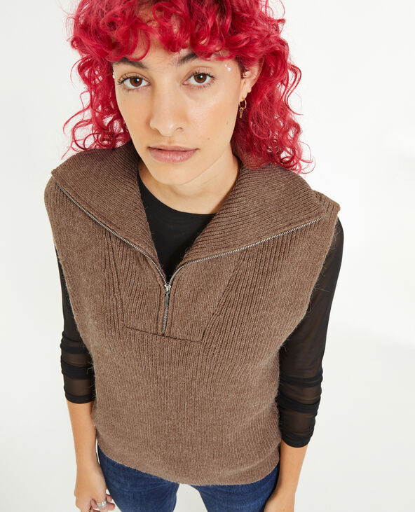 Pull sans manches à col camionneur taupe - Pimkie
