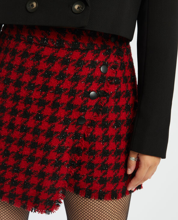 Jupe-short effet tweed motif pied-de-poule rouge - Pimkie