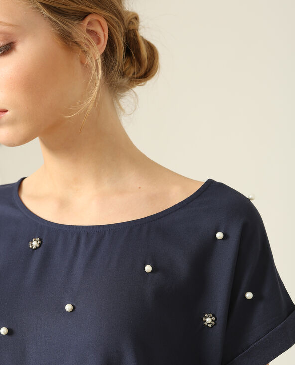 T-shirt à perles bleu marine - Pimkie