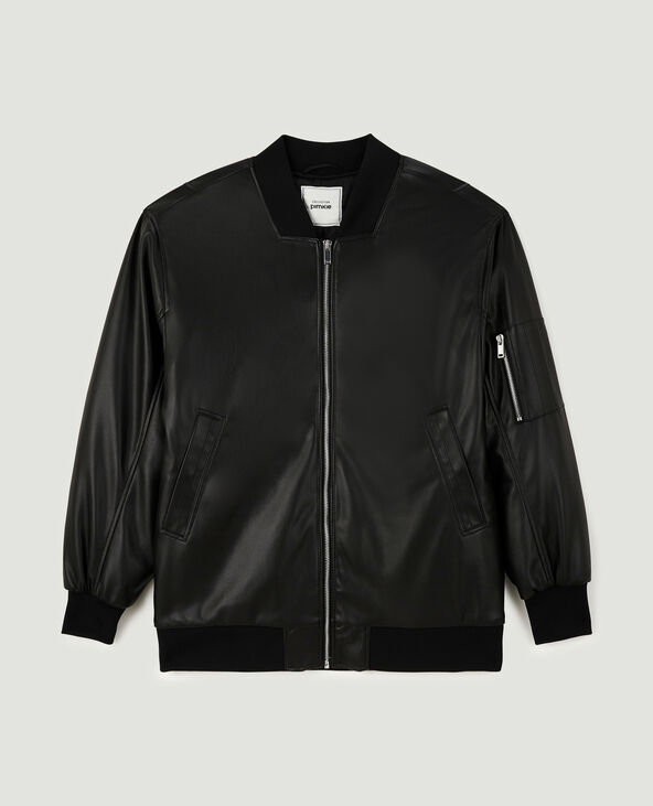 Bomber long en simili cuir noir - Pimkie