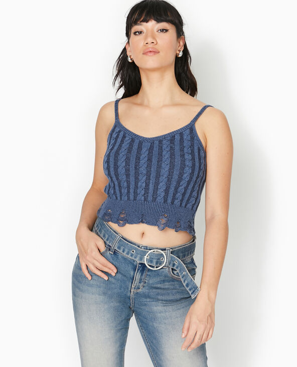 Débardeur en maille fantaisie avec effet destroy bleu - Pimkie