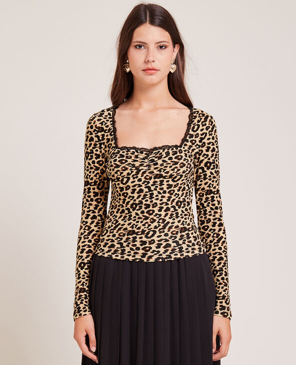 Top manches longues encolure carrée beige - Pimkie