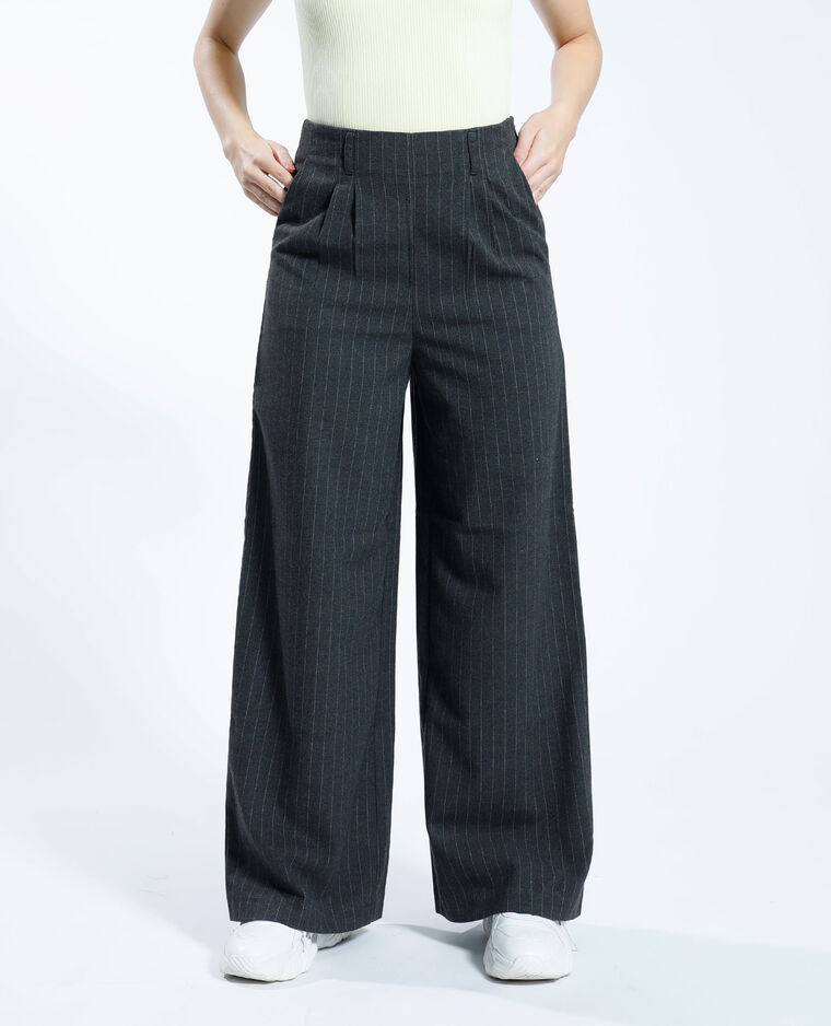 Pantalon large rayé gris chiné - Pimkie