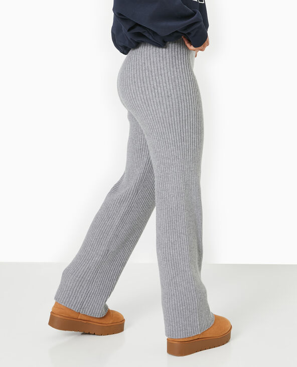 Pantalon droit en maille côtelée gris chiné - Pimkie