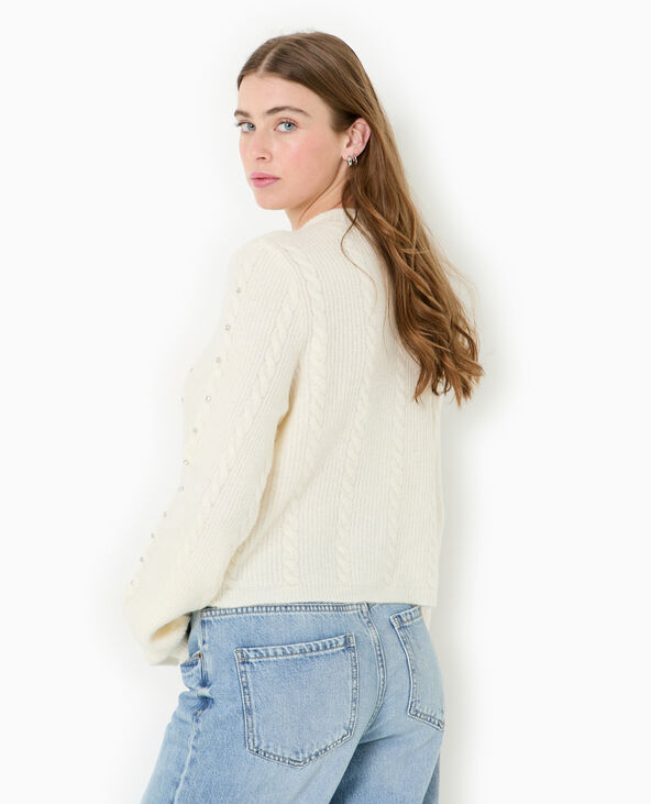 Gilet col rond avec torsades et strass blanc - Pimkie