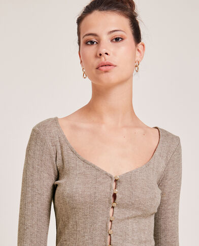 Top boutonné en maille côtelée marron - Pimkie