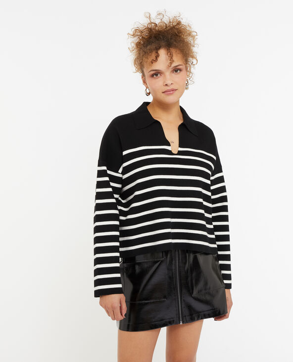 Pull rayé col polo noir - Pimkie
