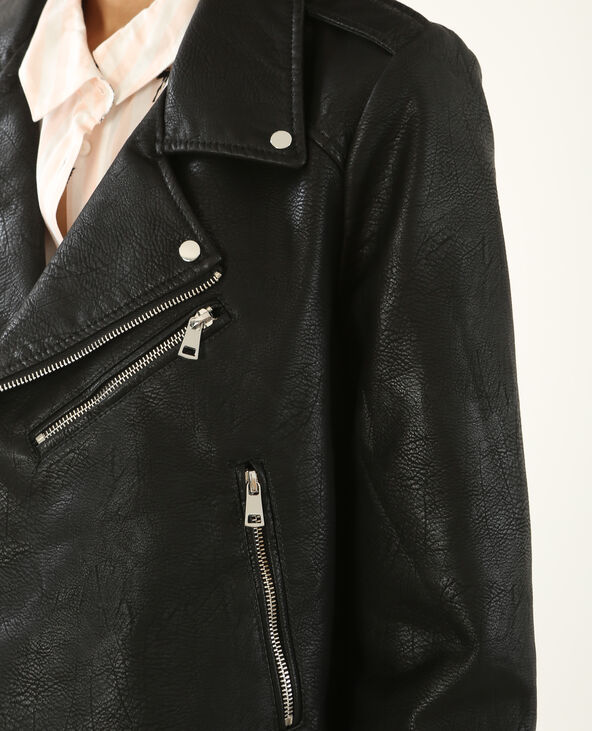 Veste biker en simili cuir noir - Pimkie