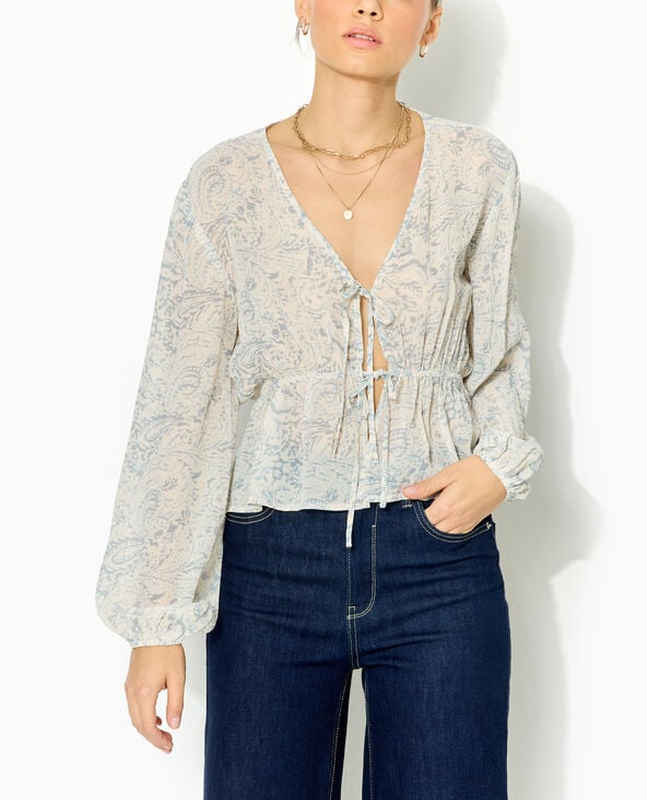 Blouse manches longues motif cachemire bleu - Pimkie