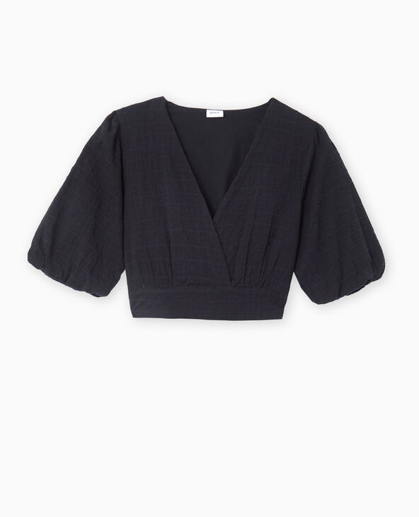 Blouse courte encolure V croisée noir - Pimkie