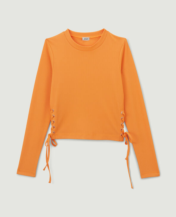 Top maille côteléee avec lacets orange - Pimkie