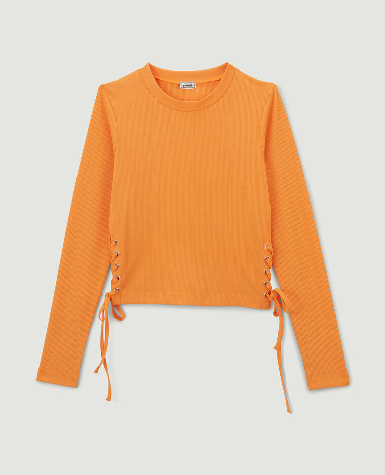 Top maille côteléee avec lacets orange - Pimkie