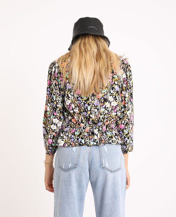 Blouse cache-cœur fleurie noir - Pimkie