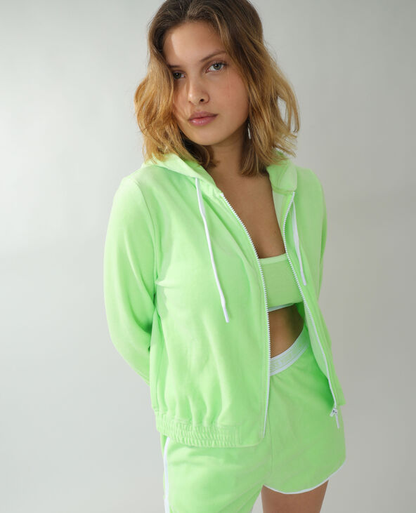 Sweat à capuche en velours vert anis - Pimkie