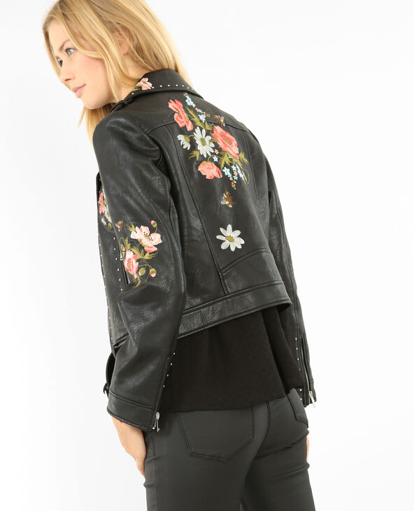 Blouson biker brodé et clouté noir - Pimkie