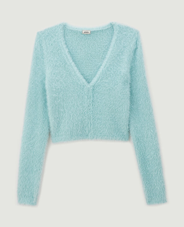 Gilet court en maille poilue bleu - Pimkie