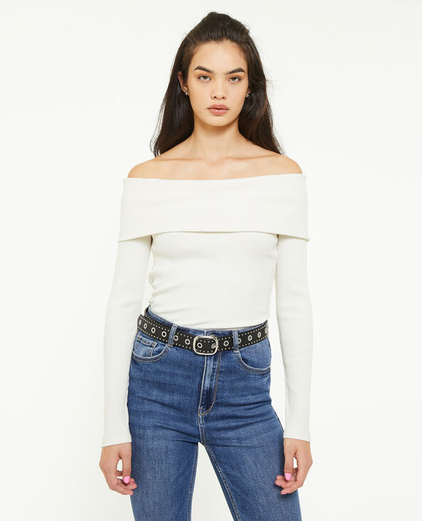 Top encolure Bardot en maille côtelée blanc - Pimkie