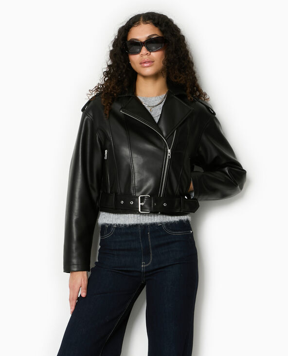 Veste biker courte en simili noir - Pimkie