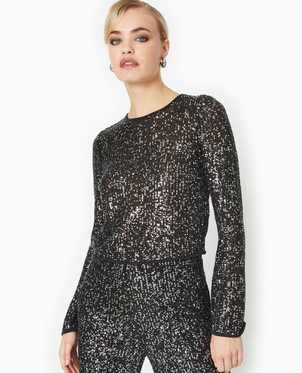 Top manches flare avec sequins noir - Pimkie