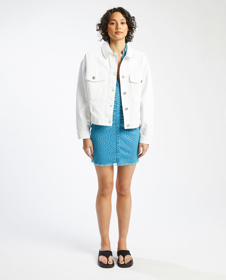 Veste en jean blanc coutures fluo blanc - Pimkie