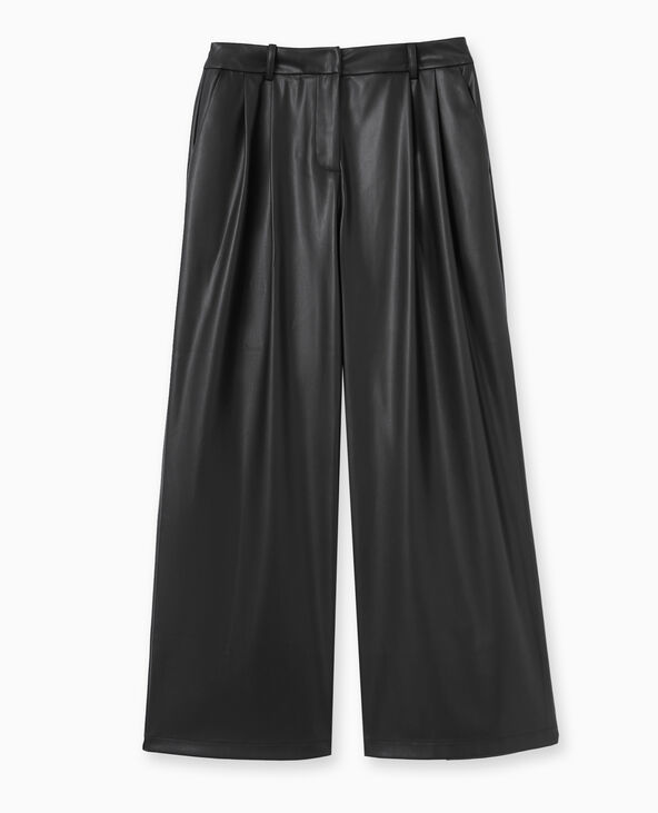 Pantalon large avec pinces en simili noir - Pimkie