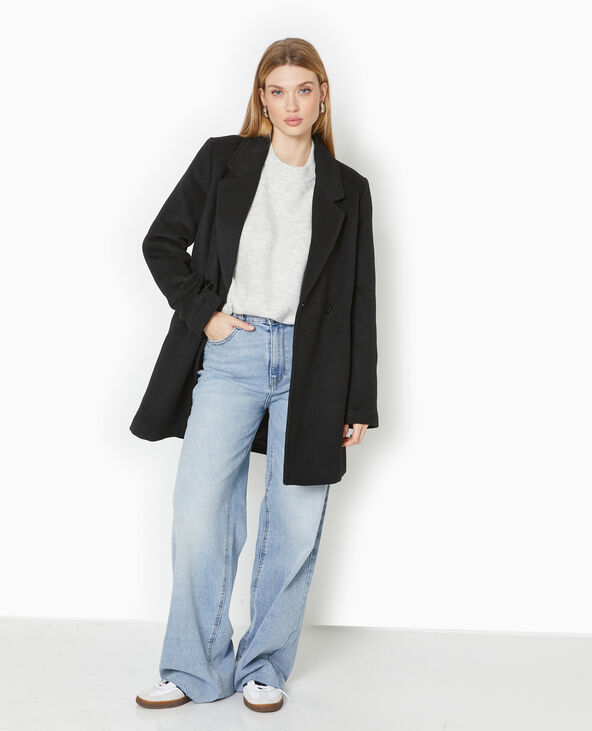 Manteau mi-long en drap de laine noir - Pimkie