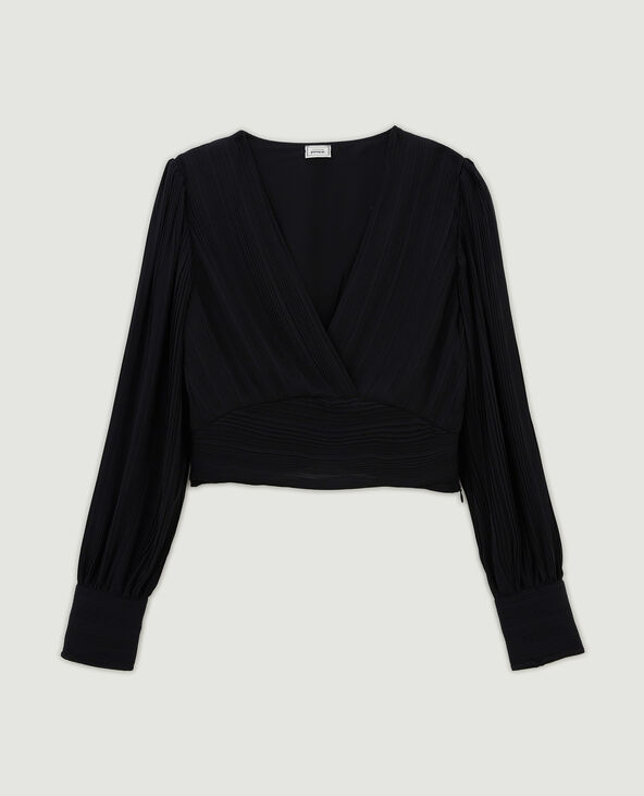 Top effet drapé à manches longues noir - Pimkie