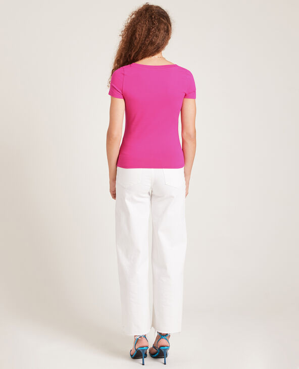 T-shirt basique col V rose fluo - Pimkie