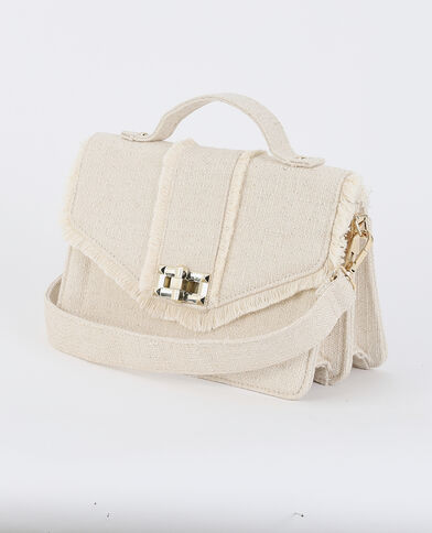 Sac rigide en tissu effet lin avec franges beige - Pimkie