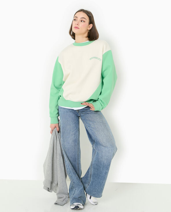 Sweat bicolore avec broderie poitrine et dos vert - Pimkie