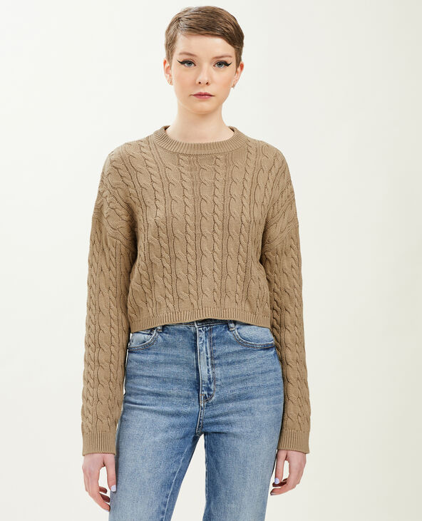 Pull court en maille torsadée camel - Pimkie