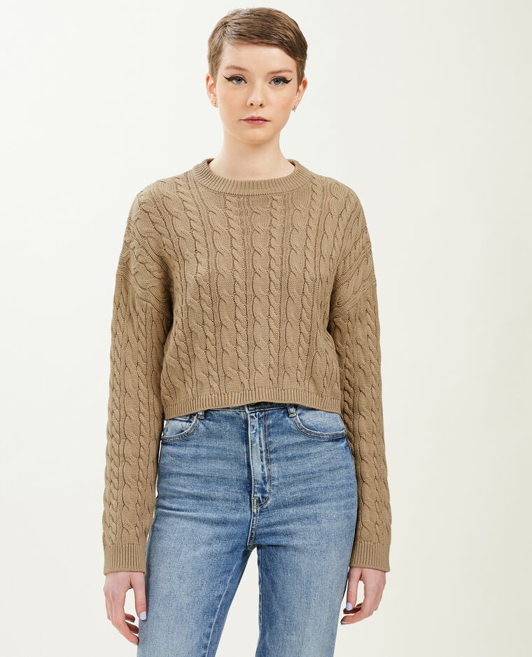 Pull court en maille torsadée camel - Pimkie