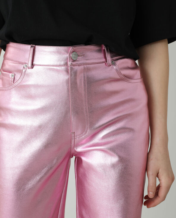 Pantalon droit en cuir synthétique rose - Pimkie