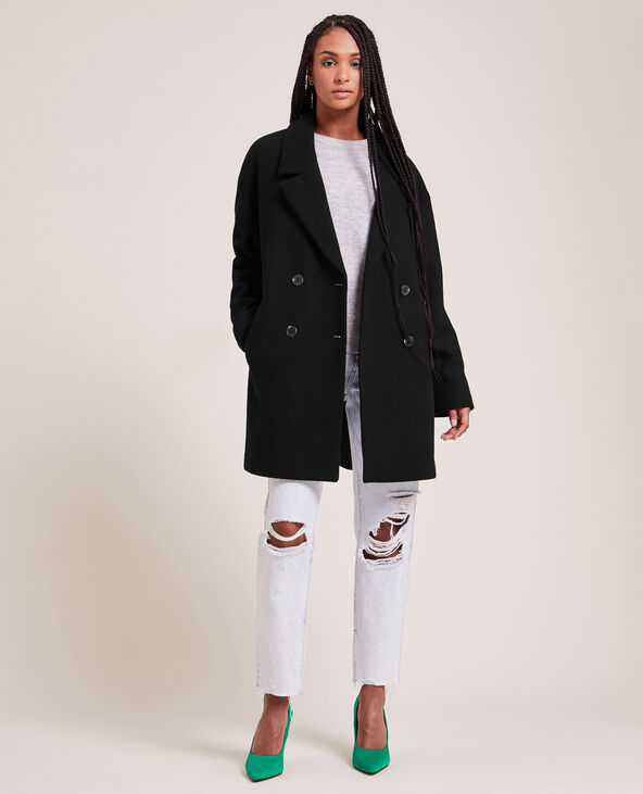 Caban oversize en drap de laine noir - Pimkie