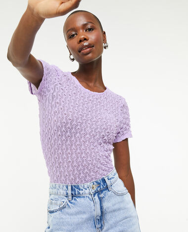Top en dentelle tissu reliefé lilas - Pimkie